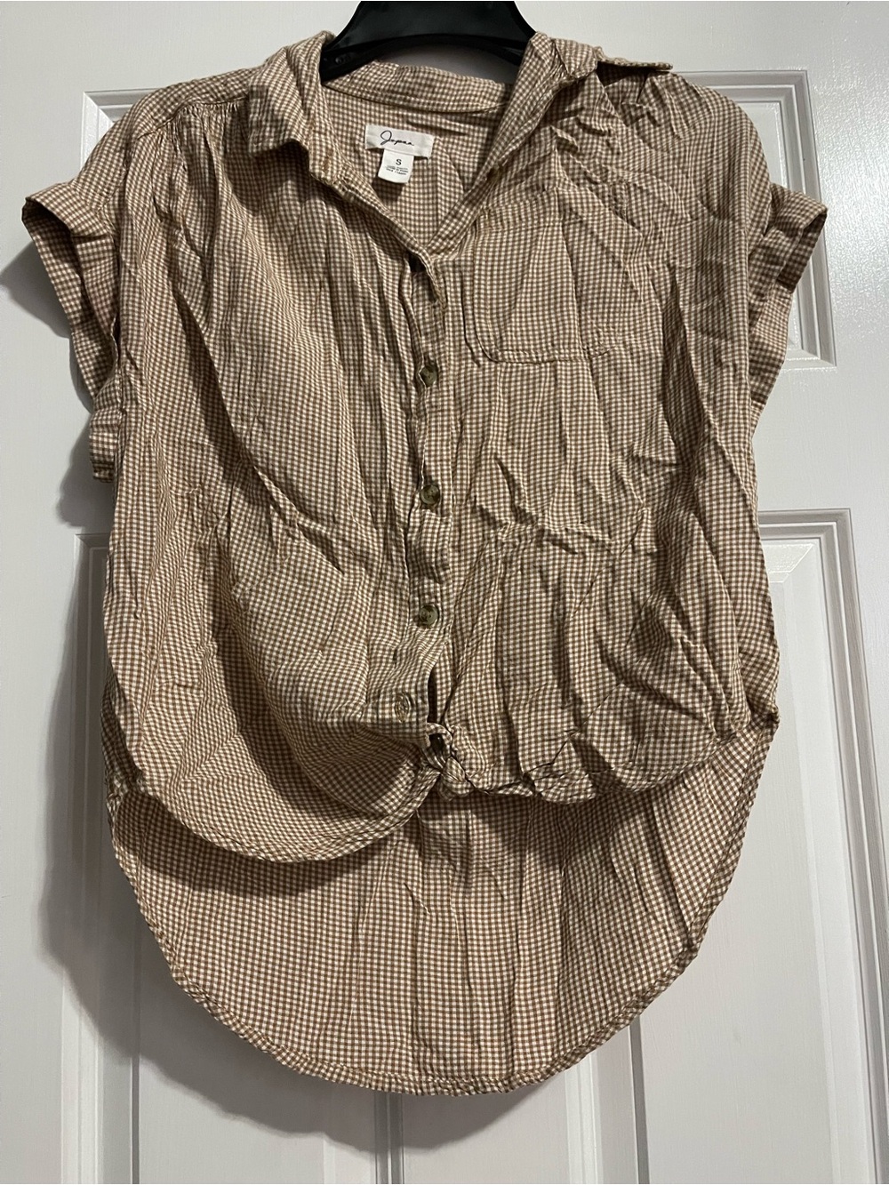 Obcis Beige Gingham Button-Up Blouse